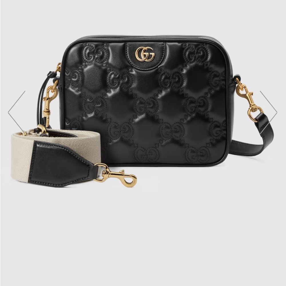 Gucci GG Matelasse black crossbody bag gold tone hardware w/ two straps like new